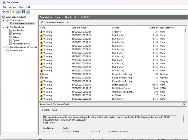 Event Viewer Warnings and Errors on a totally normal working computer